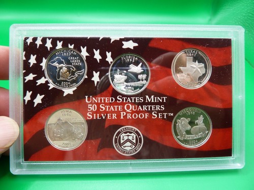 2004 US S Mint Silver Proof Set Inc 5 State Qrtrs Cert Authen MI FL TX IA WI Red - Picture 8 of 11