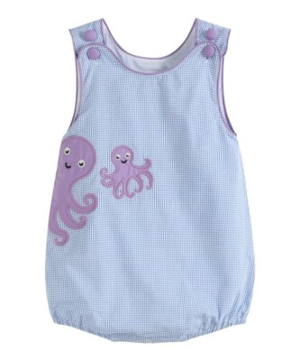 Lil Cactus Baby Girl Blue Striped 1 Piece Octopus Applique  Romper S 6-12  M NEW