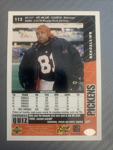 1996 Collector's Choice Fútbol #113 Carl Pickens - Imagen 2 de 2