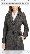 London Fog Hooded Belted Pea Coat Colour Black/ White Size S
