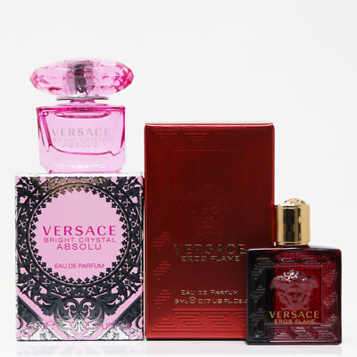 2pc Mini Versace Bright Crystal Absolu EDP, Eros Flame EDP 5ml/0.17oz,NEW IN BOX