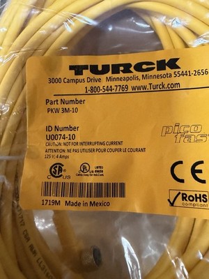 3 - Turck PKW3M-10 Picofast Cordset10 M Yellow Sensor Cable New UOO74-10