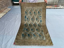 3 x 5.2 ft Vintage Afghan Hand Knotted Rug Blue Paisley Tribal Wool Area Carpet