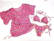 Luli Fama Hot Pink  Turquoise Summer Fling Bikini Set with Cover Up Mini Dress