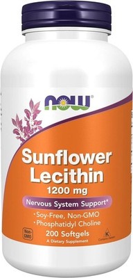 Now Foods Sunflower Lecithin 1200 mg 200 Softgels GMP Quality Assured, Kosher,