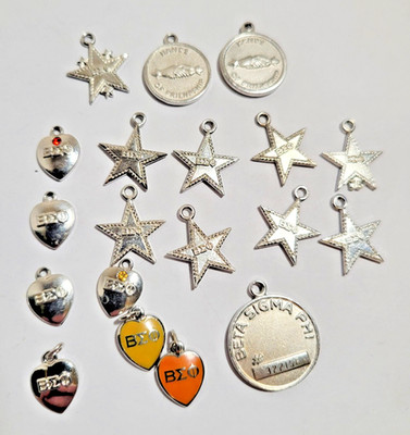 x19 Sterlingsilber VINTAGE Beta Sigma Phi Stern Herz Charm Anhänger 60er 70er LESEN