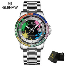 GLENAW Men's automatic hollowing-out mechanical watch calendar business leisure