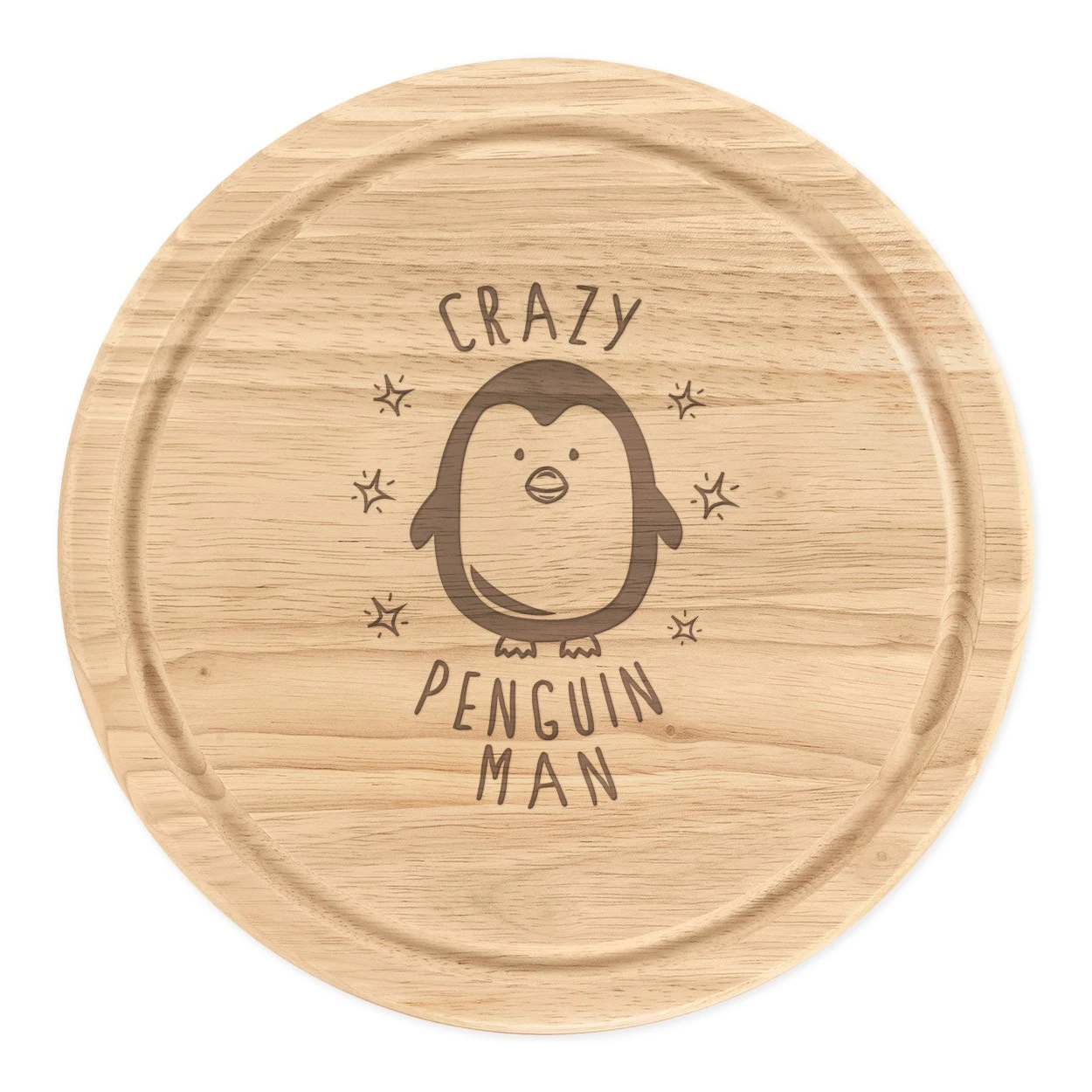 Crazy Penguin Man Round Chopping Cheese Board Funny Animal Cute