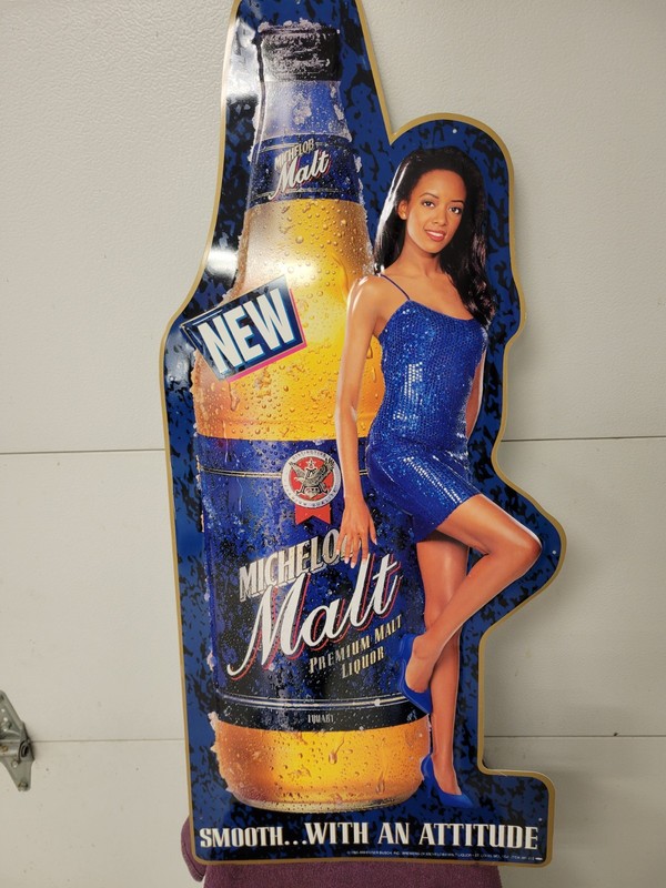 Michelob Malt Beer Sign With Sexy Girl  NEW NOS 36X16 Inches