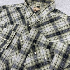 Wrangler Western Fashion Pearl Snap Shirt Mens XXL Green Plaid Long Sleeve Yoke