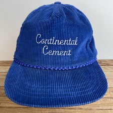 Continental Cement Corduroy Blue Hat Cap Adjustable Strap Made In USA Vintage