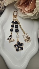 Butterfly Bag Charm  Black, Gold,  Crystal Beaded Keychain