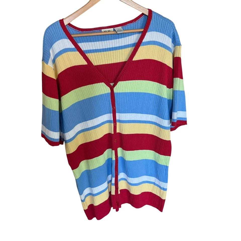 Cherokee女式条纹短袖纽扣前上衣3X成熟航海 — 第 2/4 张图片