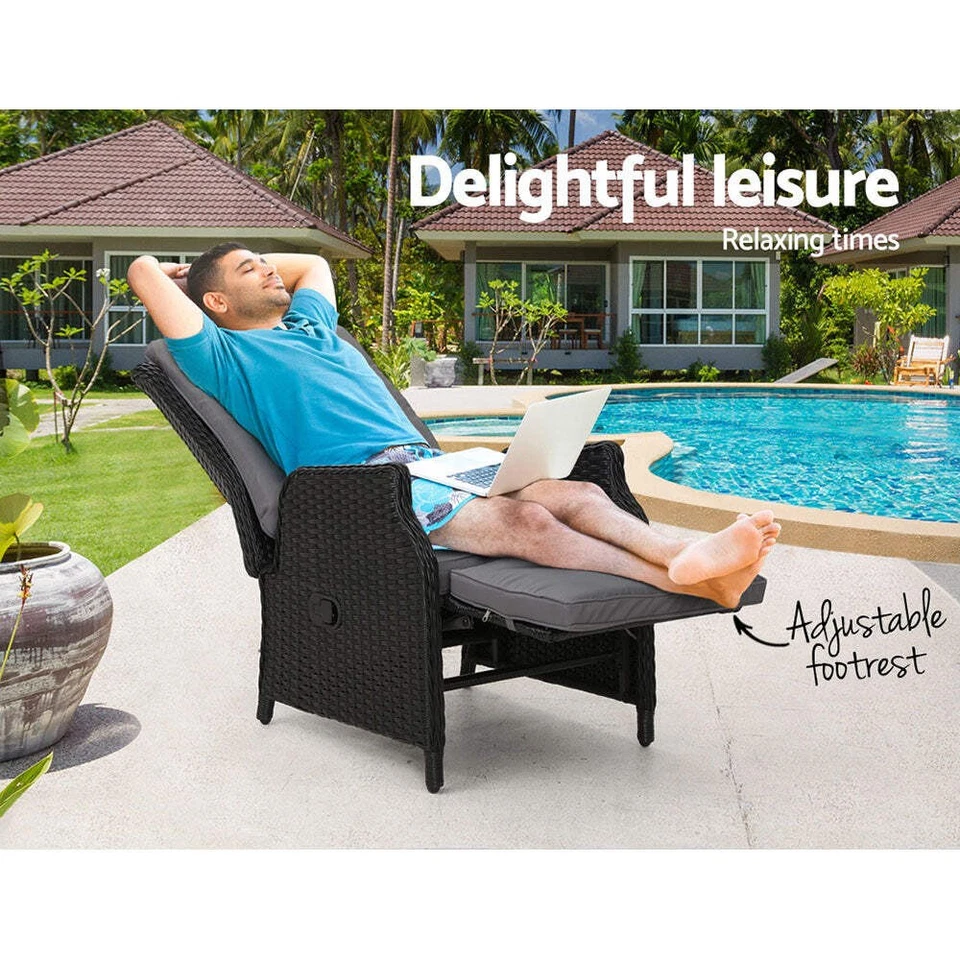 Gardeon Recliner Chairs Sun lounge Wicker Lounger Outdoor Furniture Patio Adjust - image 3 of 4