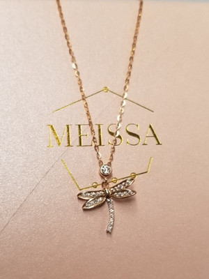 Meissa Gold Plated Cubic Zirconia Dragonfly Necklace 16''+2'' Sterling Silver
