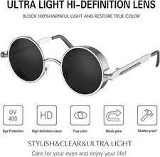 Retro Gothic Steampunk Sunglasses for Women Men Round Lens Metal Frame Shades