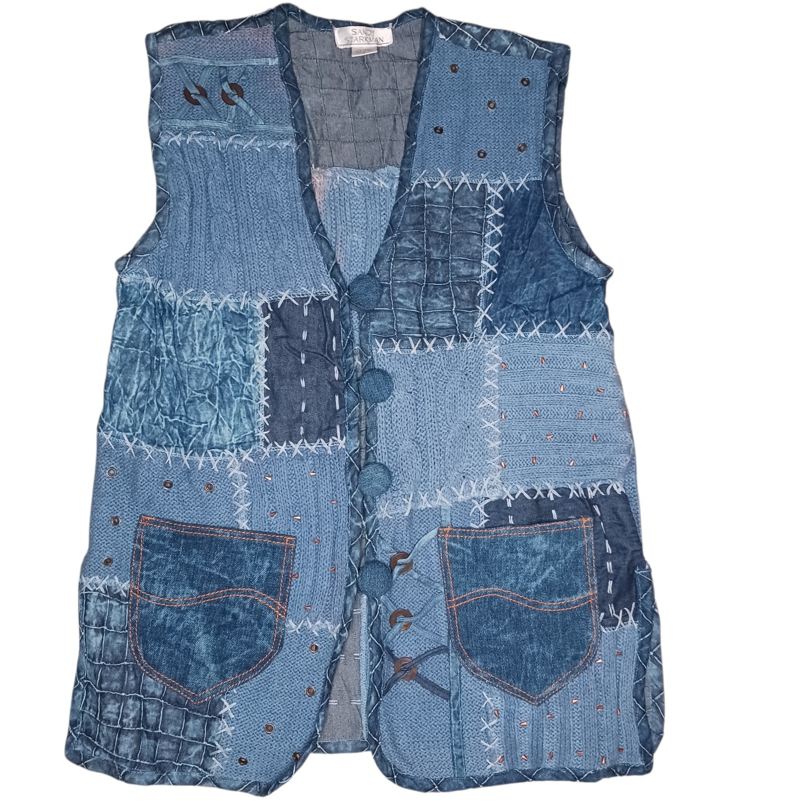 VTG Sandy Starkman 3D Cable Knit Patchwork Cardig… - image 2