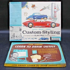 2pc Vtg 1950s Learn To Draw LAKESIDE CUSTOM-STYLING Electric Drawing Desk + Jon