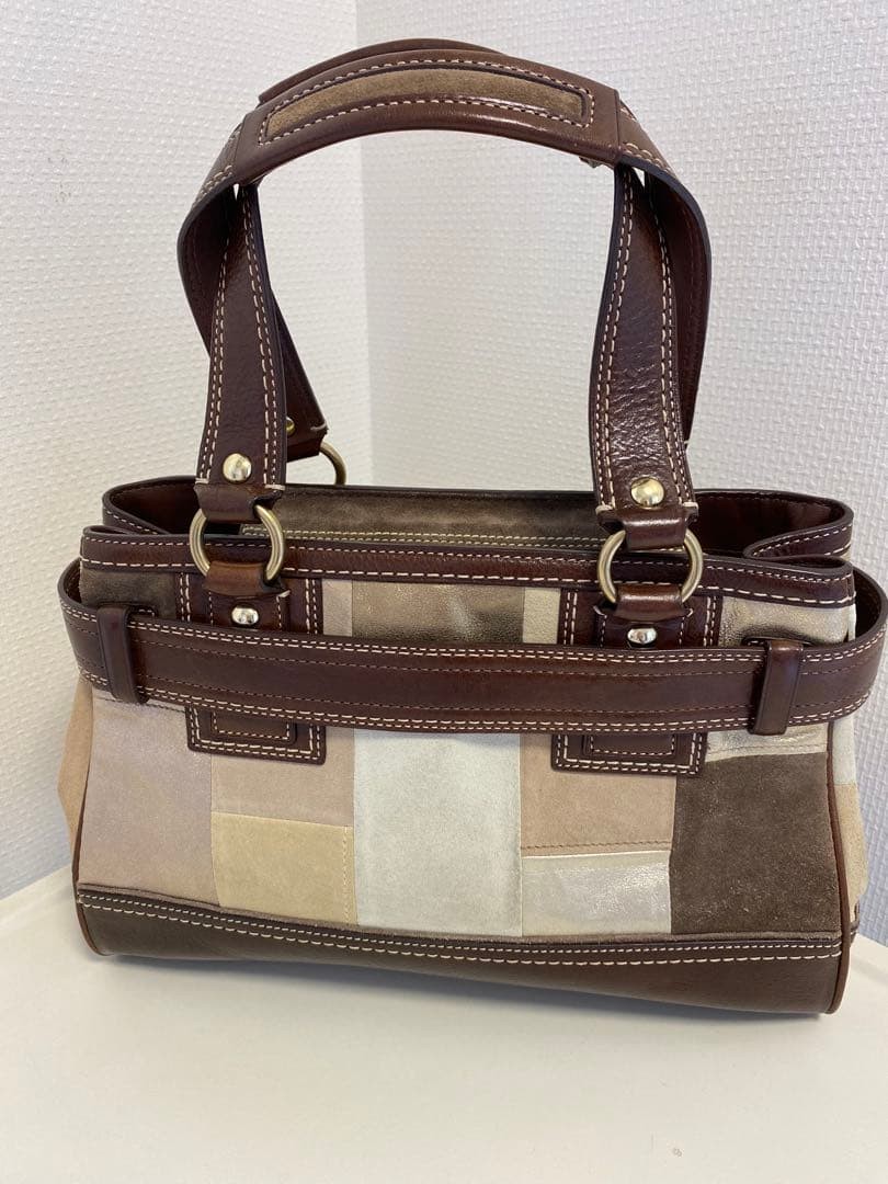 Patchwork Hampton Bag COACH Suede Leather Beige G… - image 2