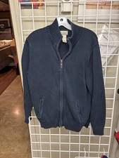 L.L. Bean Men  s Full Zip Cotton Sweater Size Medium Navy Blue