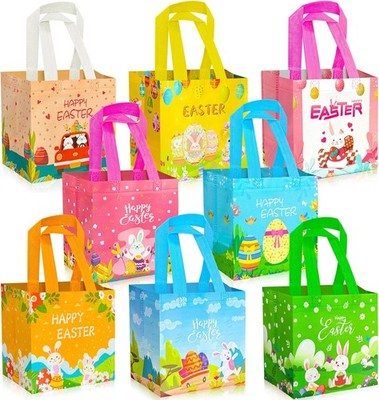 Yibindada 8 PCS Easter Basket, Easter Wrapping Sets, Reusable Easter Bags with H