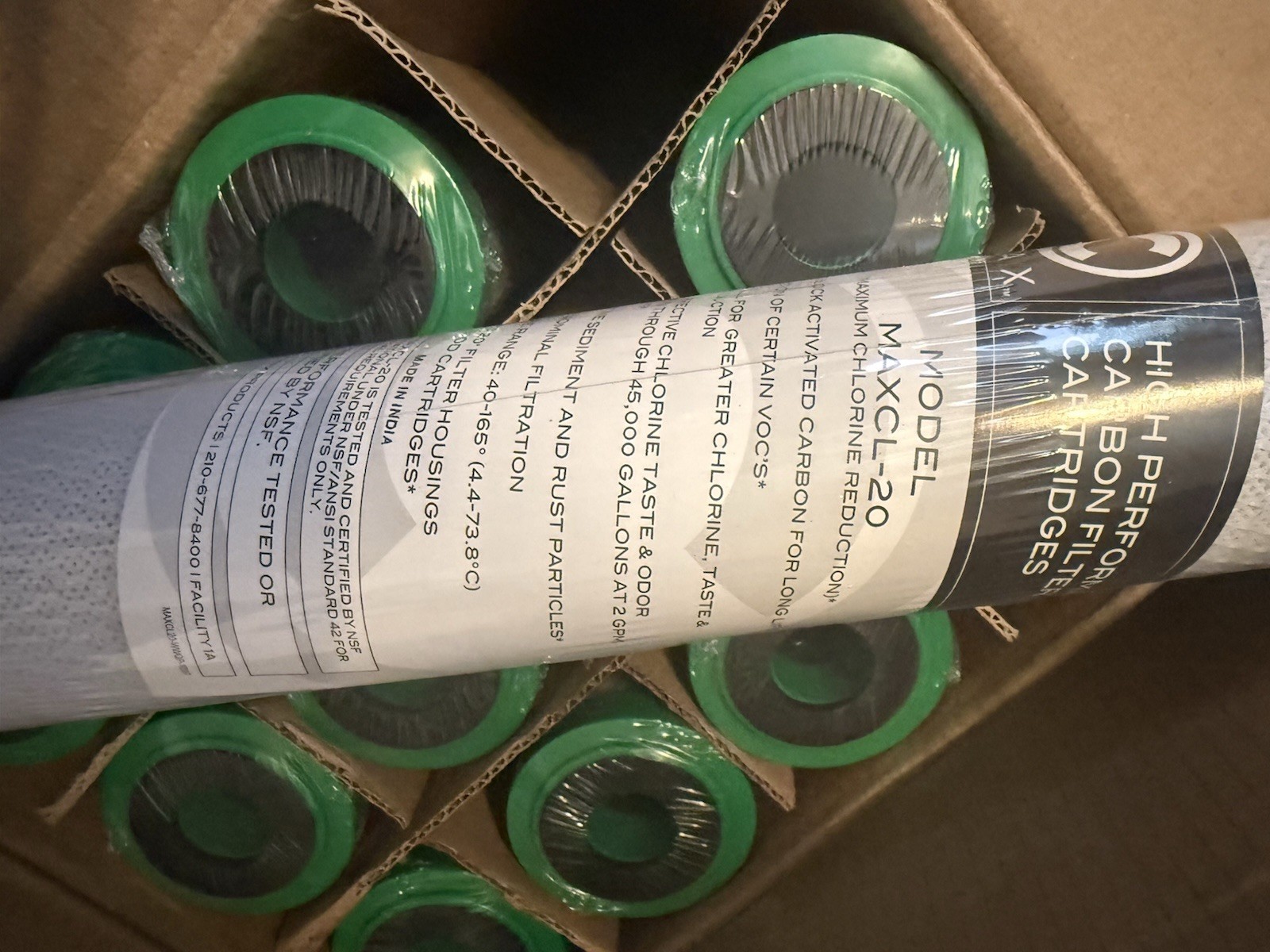 20 Inch Water Filter - Carbon Block, High Chlorine Reduction 0.5 Micron HR 2GPM