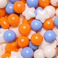 Image of TRENDPLAY Ball Pit Balls – 200 Count Stars & Hearts Shapes (Beige, Orange, Blue)