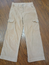 American Eagle Super High Rise Baggy Wide Leg Corduroy Cargo Pants Stretch Sz 10