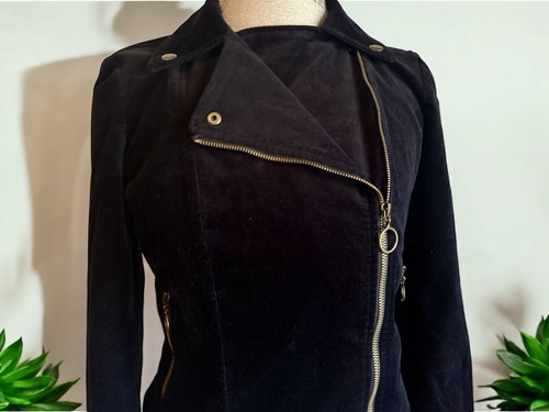 Chaqueta de moto Ann Taylor negra para mujer talla 2 ángulo escoba terciopelo cremallera de latón - Imagen 10 de 13