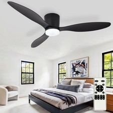 Depuley Flush Mount Ceiling Fan: 52-Inch Black Ceiling Fans with Lights for B...