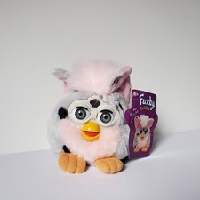 Vintage Furby Buddies Bean Bag Plush With Tag " More Light " 1999 90's Grey Pink