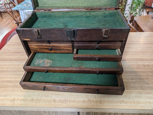 HANDSOME! 20" Machinist's Toolbox 7-Drawer OAK Tool Box Case USA Vintage Antique - Picture 10 of 14