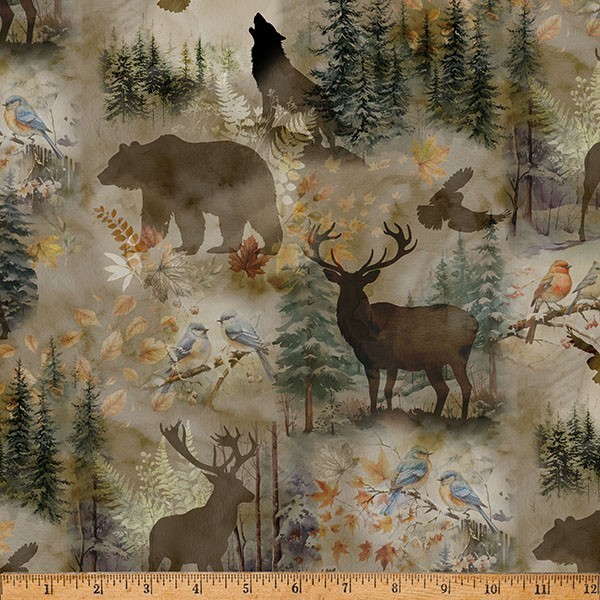 Stag And Stone By Hoffman Fabrics - Antique Beige Silhouette Forest   #Y5799-A25