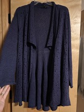 Eileen Fisher Navy Blue Merino wooo Knit Open Cardigan Sweater Size Small