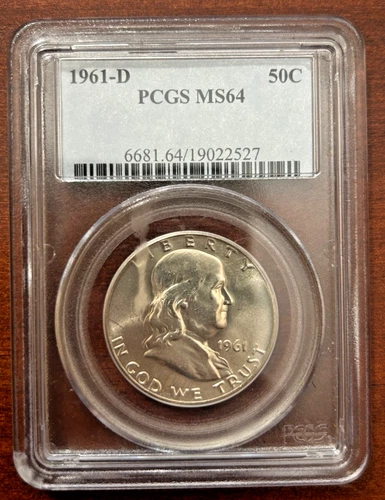 Franklin Half Dollar - 90% SILVER - 1961D - Graded - PCGS - MS64