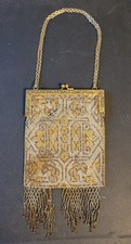 Antique Art Deco Frame Silver Gold Steel MICRO Bead Fringe Flapper Purse 1920s