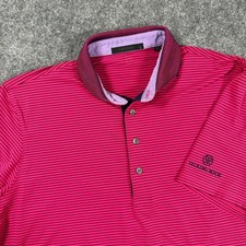 Greyson Talking Rock Golf Polo Shirt Mens L Pink Black Striped Recycled Blend