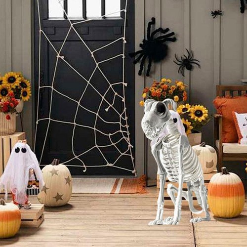 Scheletro di cane seduto Halloween spaventoso scheletro di cane seduto spettrale con 5181 - Foto 6 di 8