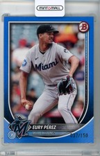 2025 Topps Bowman Baseball Eury Perez 39 Base Blue Parallel 037/150 Marlins