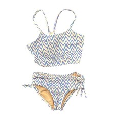 Crewcuts Kids Girls Striped Zig Zag 2-Piece Swimsuit Blue White 4-5