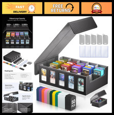 Large Trading Card Storage Box, 5-Row Organizer, Holds 3900 Cards, Black