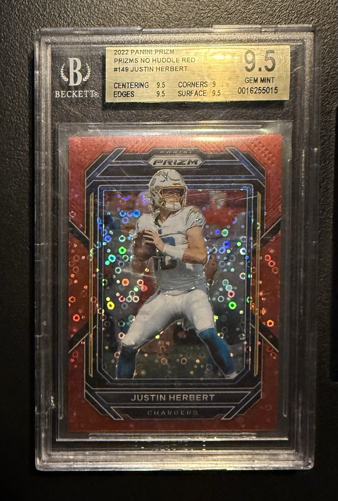 2022 Panini Prizm Justin Herbert #149 - No Huddle Red /50 - Chargers BGS 9.5