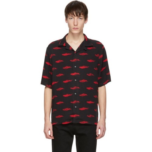 McQ, McQ by Alexander McQueen Black Short-Sleeve Button-Down Shirt with Red Motif