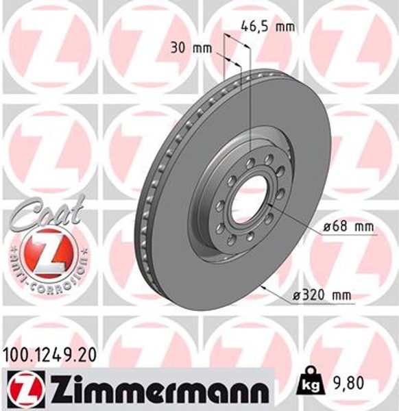 2X Bremsscheibe Coat Z Zimmermann 100.1249.20 FüR Audi A4 A6 C5 Allroad B6 B7 B5-image