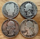 Junk Silver - 90% U.S. Silver Quarters, Circulated - [Lot of 4]