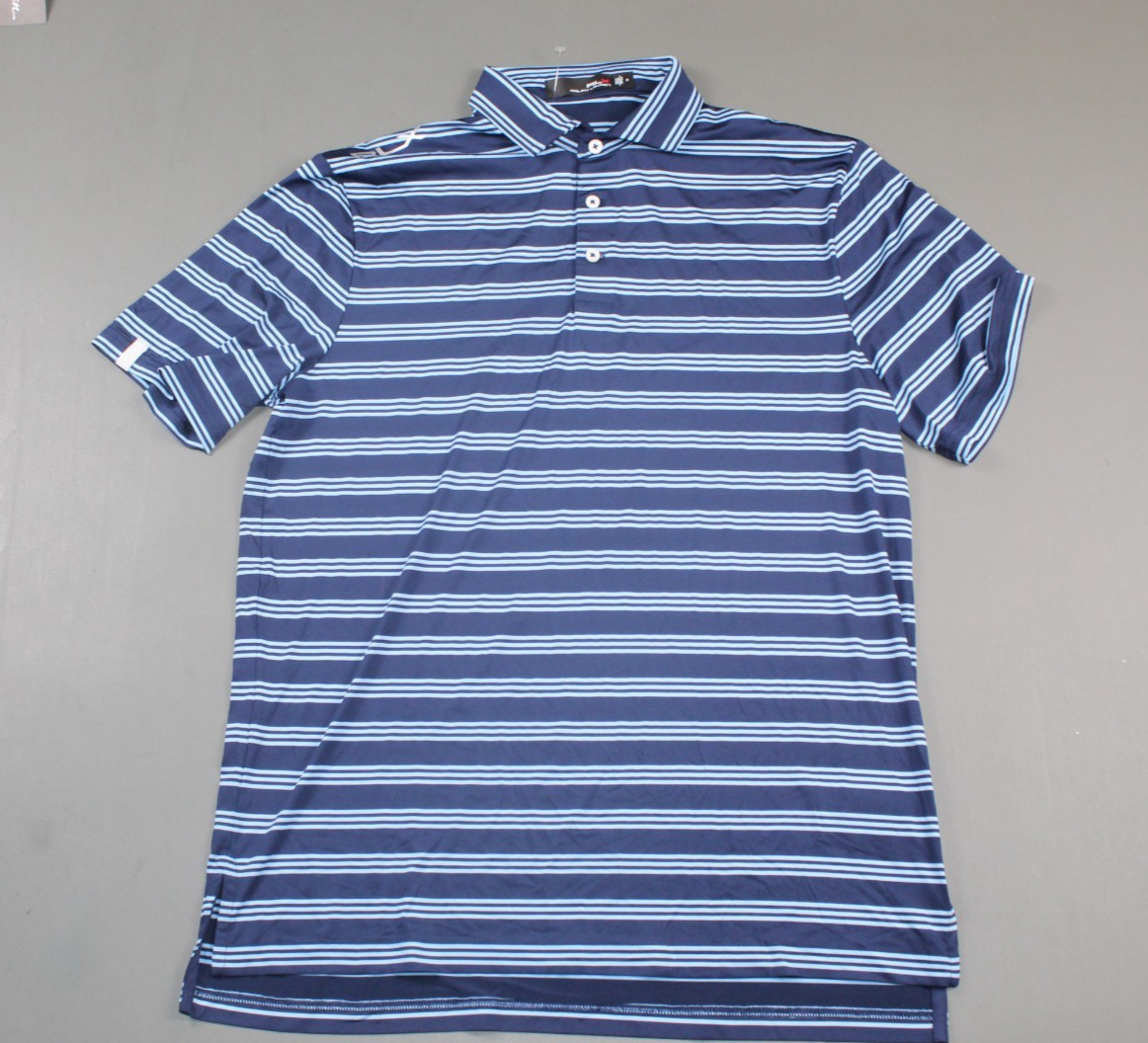 RLX Ralph Lauren Golf Polo Men’s M Navy Blue Stripe Performance Stretch