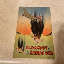 WW2 Anti-Japan Propaganda Postcard "Blackout of the Rising Sun" Plane Crash Art