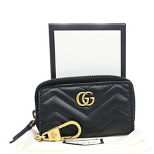 GUCCI GG Logo Marmont Key Pouch Case Leather Black Italy GHW 81YJ251