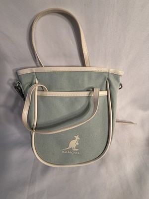 Kangol Mini Tote Crossbody Bag Canvas Mint Green Cream Trim Logo With Strap