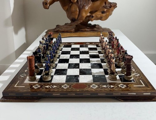 Crusaders Chess Set Hand Painted + Solid Inlaid Chess Board | Perfect Christmas - Imagen 5 de 10